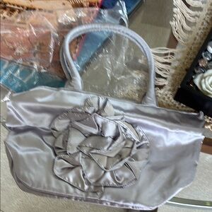 NWT Silver Tote with Ruffle Embellishment